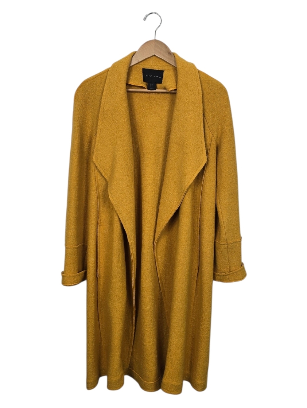 Tahari Drape Front Wool Blend Marigold Shawl Collar Coat Jacket Small